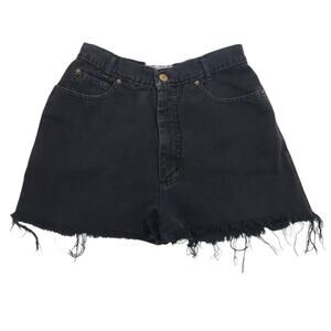 Vintage 90s Essentials Black Denim High Rise Cut Off Shorts 26"